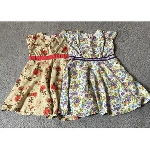 Lot Of 2 Vtg Floral Dress Girls Sz 10-12 Beige Red Purple Tie Back Boho Party